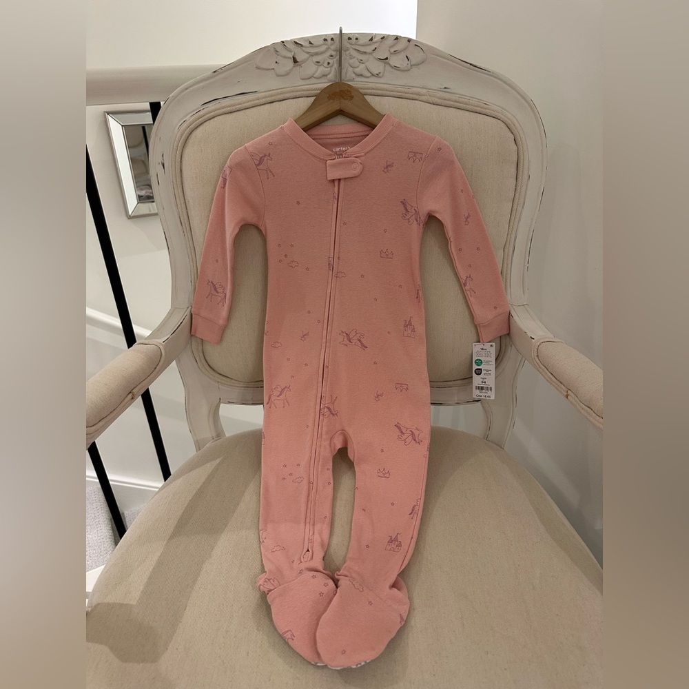 🦢 18 Mth Pink Unicorn One Piece Baby Girl 100% Cotton Footie NWT